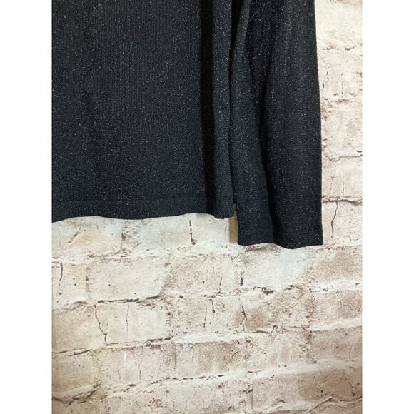 C'Est City Top Womens Medium Silk All Over Glitter Black Long Sleeve Stretch - Picture 5 of 11
